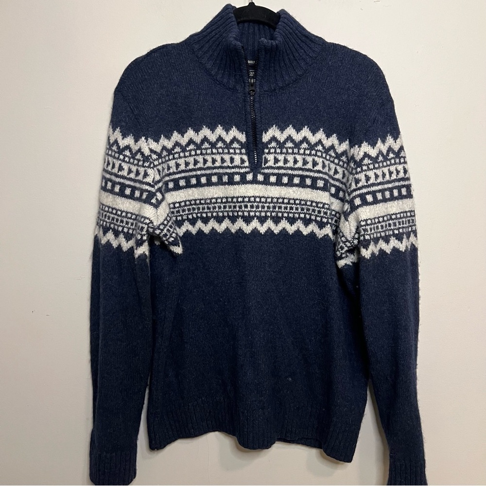 Men's Navy Patterned Quarter Zip Sweater 1/4 zip Eclectic Spring Cotton Wool